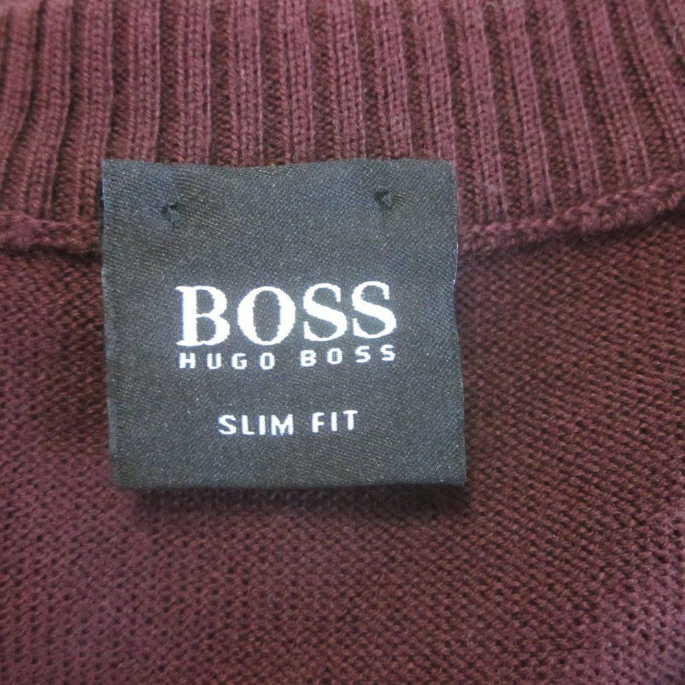 Hugo Boss Mens Sz XL Dark Burgundy Wool Pullover Fitted Sweater Lightweight Knit - Picture 3 of 16